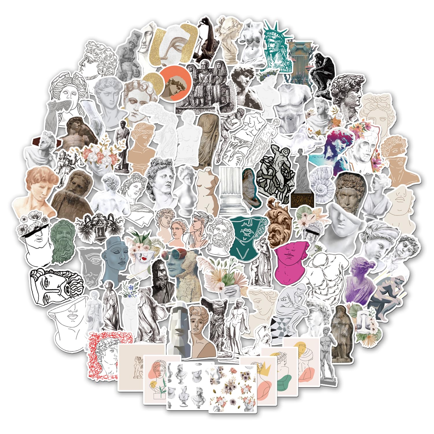 100PCS Famous Paintings & Sculptures Art stickers,Famous Painting Stickers,Artist Stickers,Scrapbooking Sticker,Western Retro Oil Painting Style Sticker,Guitar Bicycle Luggage Waterproof Stickers Pack