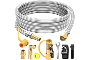 NQN 12FT Propane Quick Connect Hose for RV to Gas Grill, RV Quick Connect Propane Hose to RV 1/4" Female Quick Disconnect, Quick Disconnect Propane Hose with Elbow Adapter for Blackstone 17"/22" Griddle