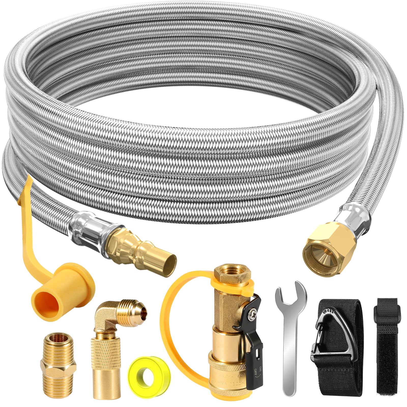 Photo 1 of 12FT Propane Quick Connect Hose for RV to Gas Grill, RV Quick Connect Propane Hose to RV 1/4" Female Quick Disconnect, Quick Disconnect Propane Hose with Elbow Adapter for Blackstone 17"/22" Griddle