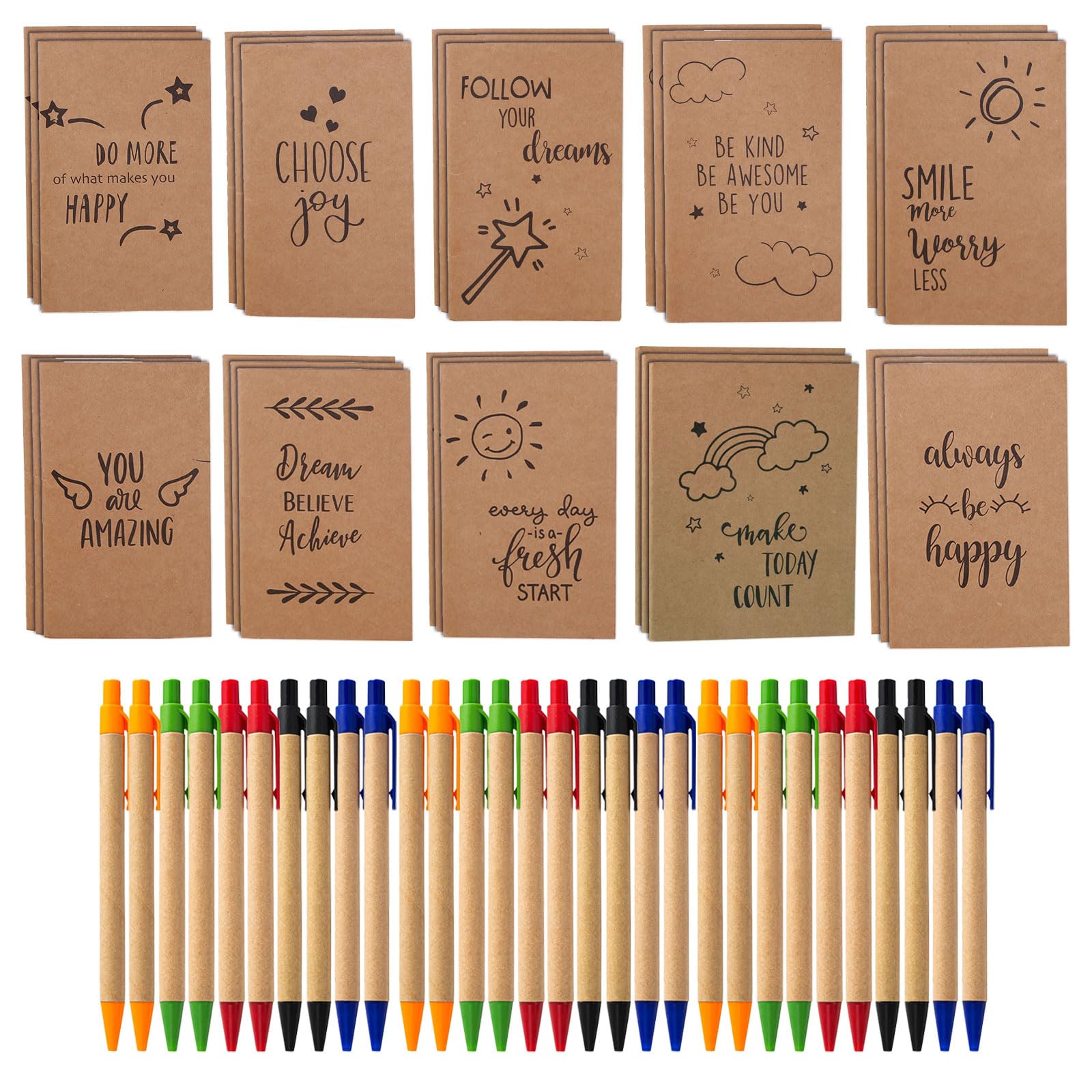 60Pcs Motivational Quote Pens Inspirational Notepads Set Mini Motivational Journal with Ballpoint Pen Small Notebooks Beadable Pen Gift Set for Student Men Women, School Office Home Travel Use Gift