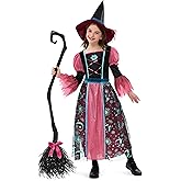 Spooktacular Creations Witch Costume for Girls, Halloween Dress with Broom, Kids Moon Shimmer Witch Set for Wizard Role Play