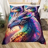 Dragon Duvet Cover,Kids Colorful Dragon Bedding Set,Rainbow Dragon Scales Comforter Cover for Boys Girls Room Decor,Cool Dragon Lightweight Bedspread Cover Twin Size with 1 Pillow Case(No Comforter)