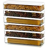Hanobe Pasta Containers for Pantry Large Spaghetti & Noodle Canister Clear Cereal Storage Organizer Set with Lock Lids Durable BPA-free Plastic Food Keeper for Fridge Kitchen Cabinet (6, 37oz)