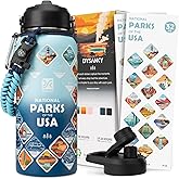 DYSANKY National Parks Water Bottle – 32 oz Insulated Stainless Steel Water Jug with 64 Park Stickers, Outdoor Accessories & Gift Box – BPA-Free – Ideal for Hiking, Camping & Travel