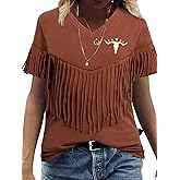 Western Vintage Shirt Cowgirl Outfit: Women Fringe Graphic Tees Rodeo Short Sleeve Tshirt Summer Vacation V Neck Tops