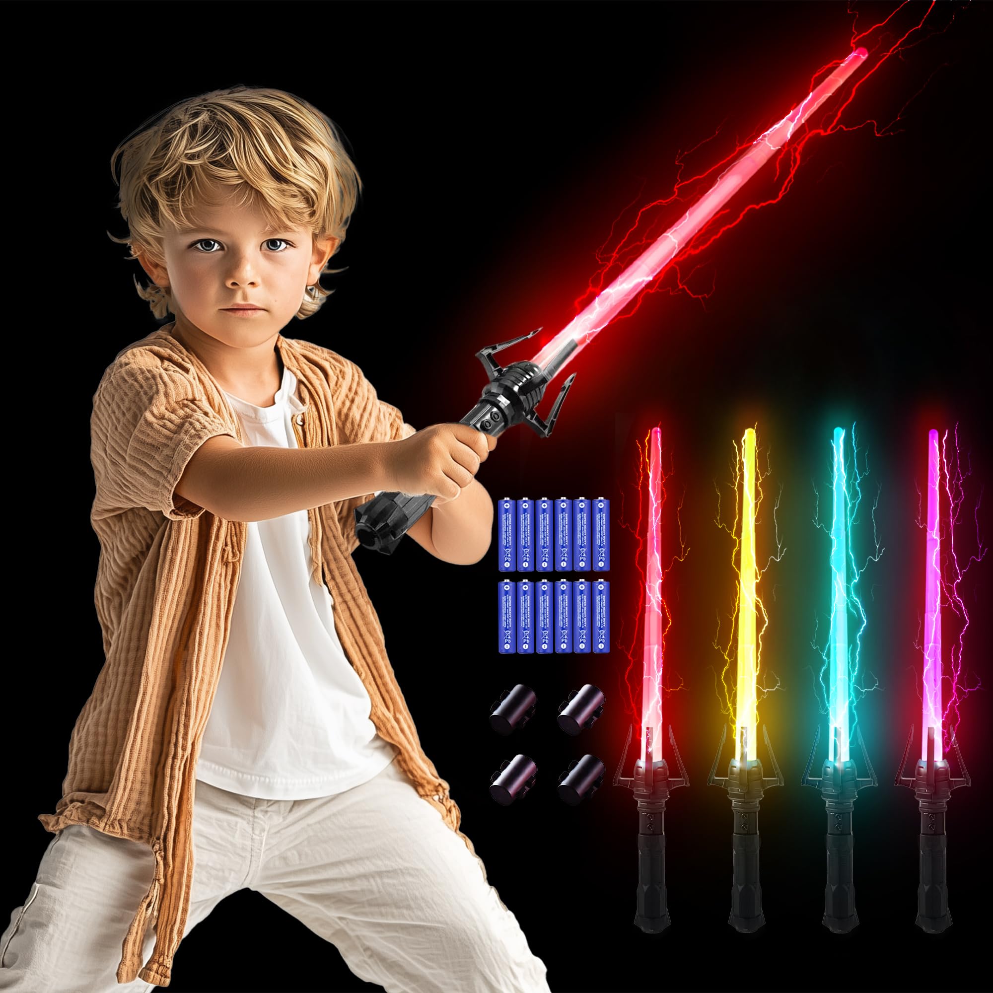 Photo 1 of Sanco  Sabers for Kids - 4 Pack 7 Colors Retractable Mechanical Claw Power Swords with FX Sound, Glowing Toys for Halloween Cosplay Parties, Christmas Birthday Gifts for Boys & Girls