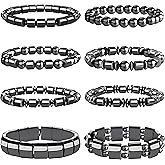 WAINIS 8 Pcs Hematite Bracelet Set for Men Women Stretch Round Bead Stone Bracelet Unisex Jewelry Gift