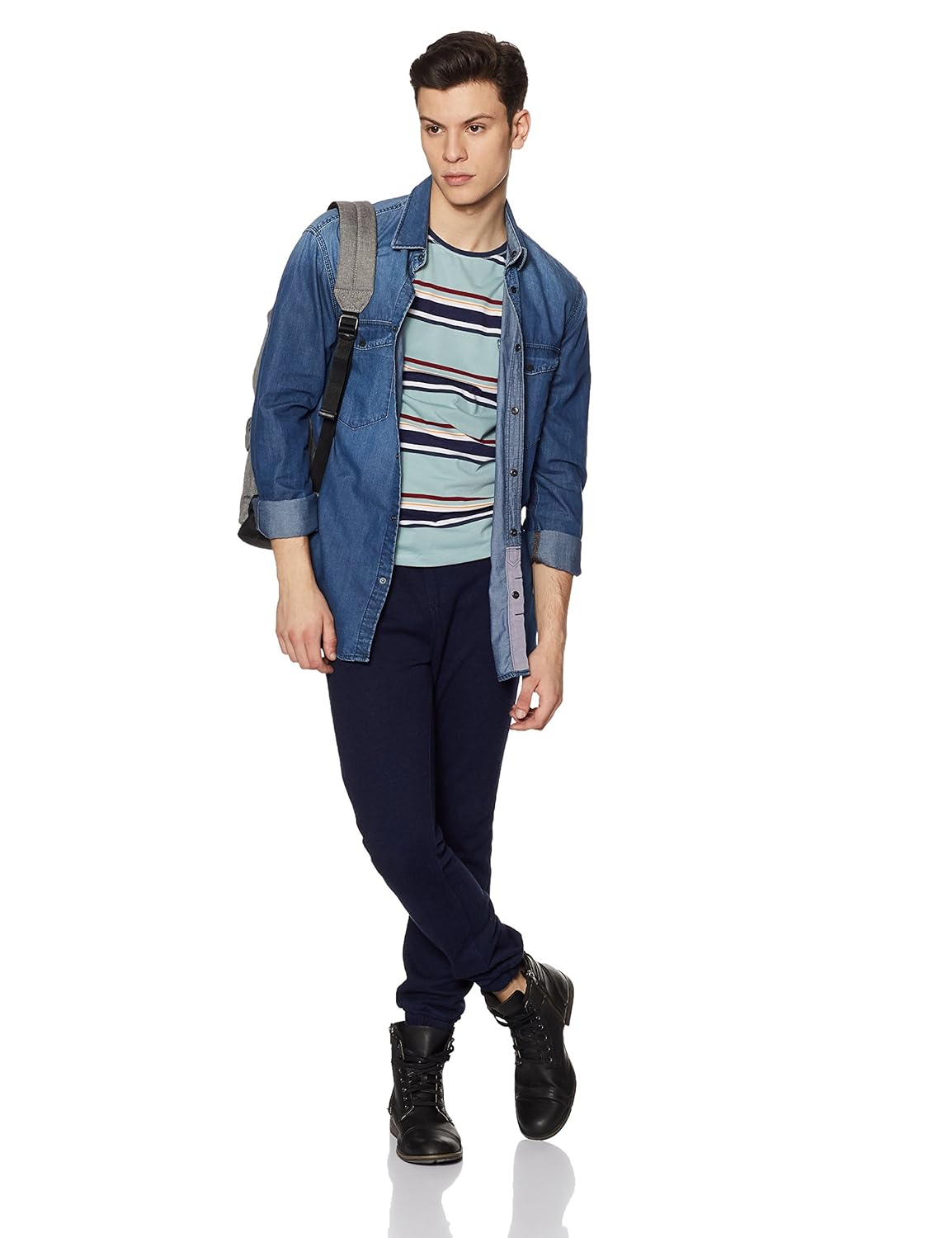 qube men's striped regular fit t-shirt