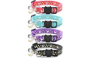 LAFAYI 4 PCS Breakaway Cat Collars with Bell Moons Stars,Kitten Collar and Adjustable with Pendant Glow,Cute Kitty Collar for Girl Boy Cats,Pet Gifts,Accessories(4 Colors)