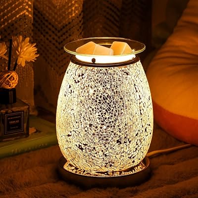 Makimoo Electric Wax Melt Burner Silver Mosaic Wax Warmer Night Light