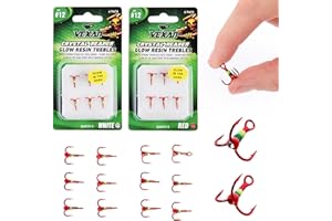 Vexan Treble Hooks w/Glow Crystals - High Carbon Steel Treble Fishing Hooks - Strong & Sharp Fishing Treble Hooks - Saltwater Treble Hooks, Freshwater Fishing Hooks (6-Count)