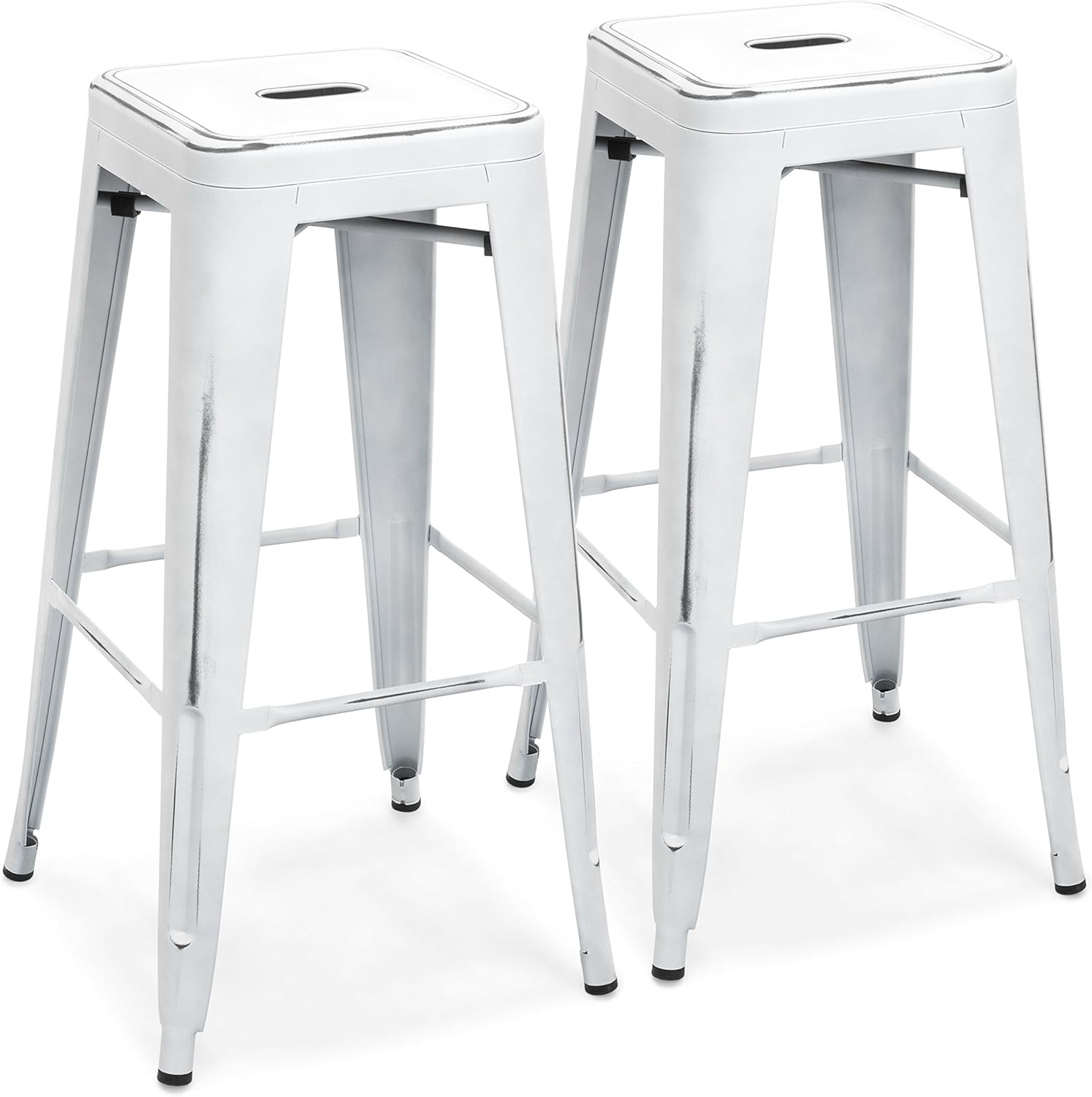 Amazon Com Best Choice Products 30in Set Of 2 Modern Industrial Backless Metal Counter Height Bar Stools W Drainage Holes For Indoor Outdoor Kitchen Bonus Room Patio Distressed White Kitchen Dining