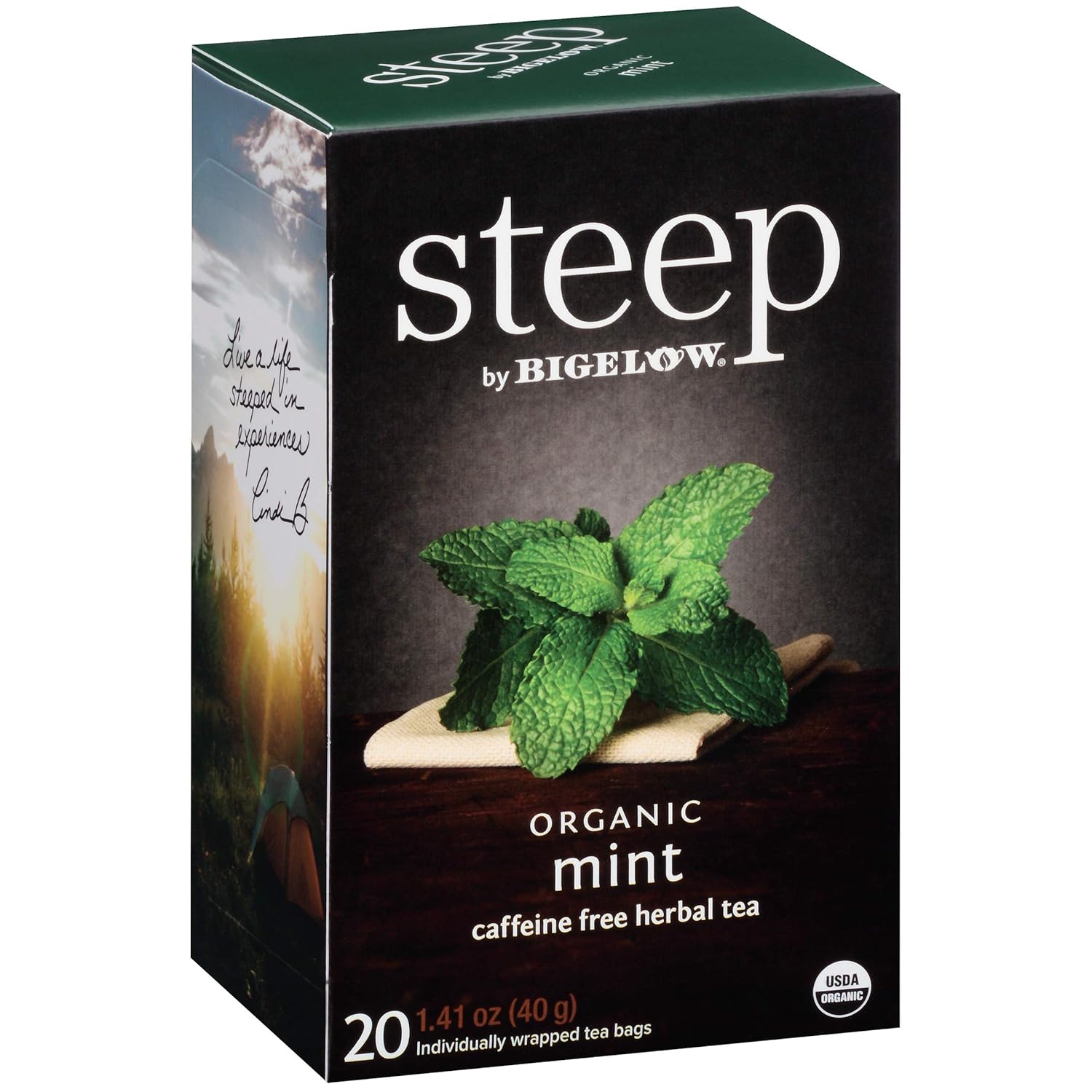 steep by Bigelow Organic Mint Caffeine-Free Herbal Tea, 20 Count (Pack of 6), 120 Tea Bags Total : Grocery & Gourmet Food