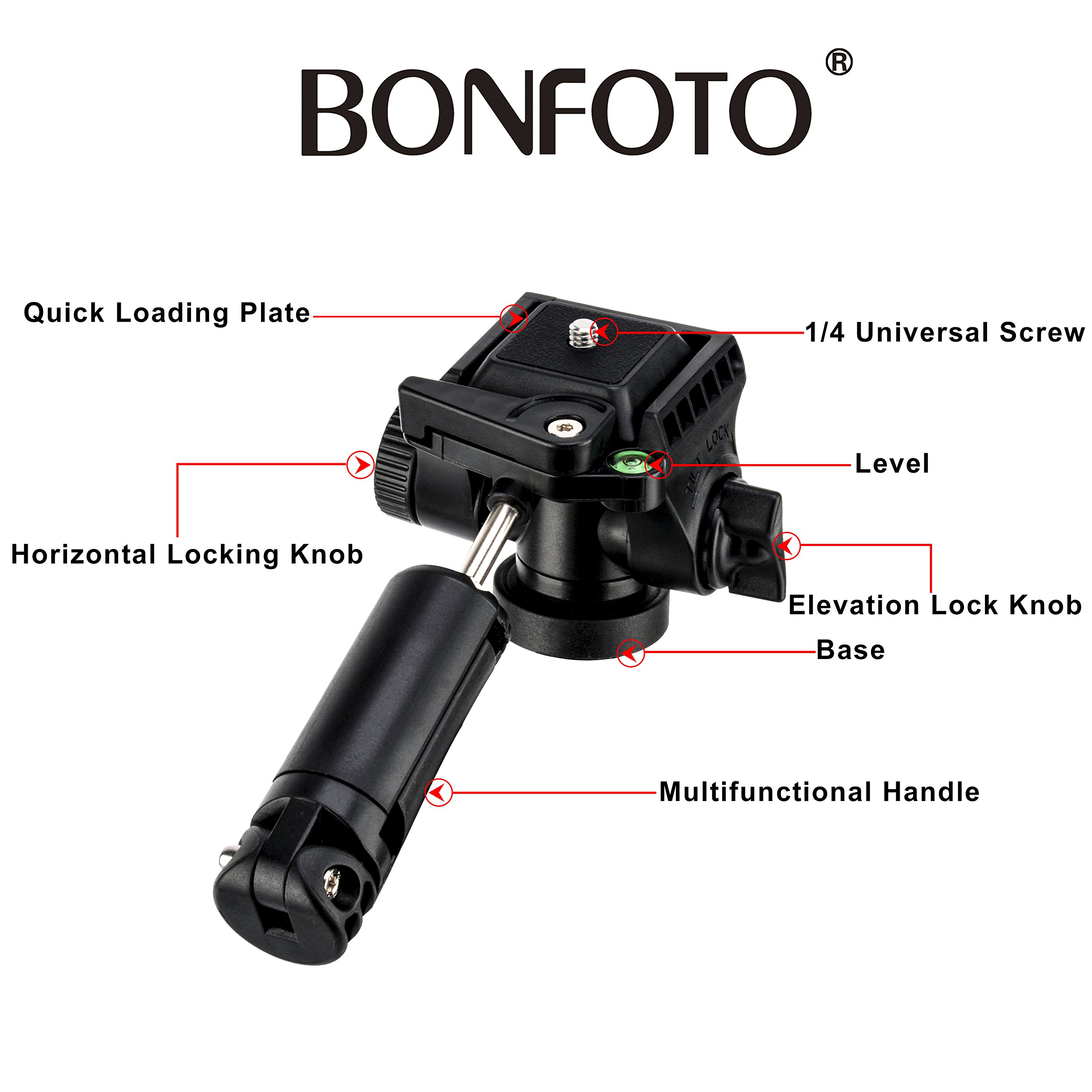 BONFOTO B73A 58” Portable Aluminum Alloy Lightweight Camera Travel Tripod and Monopod with Panorama Pan Head,Quick Release Plate and Carry Bag for Smartphones and Most DSLR Cameras with 1/4\