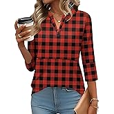 LOMON Women's Fashion V Neck 3/4 Sleeve Shirts Dressy Casual Basic Tees Tops Loose Tunic Blouses