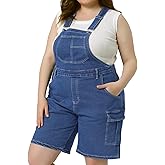 Agnes Orinda Plus Size Overall Shorts for Women Jumpsuit Adjustable Strap Bib Cargo Pocket Jean Denim Overalls