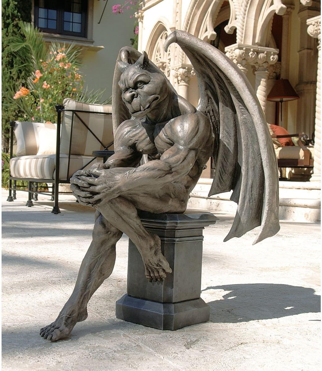 Design Toscano DB383050 Socrates the Gargoyle Thinker Outdoor Garden Statue, Polyresin, Two Tone Stone, 59.5 cm, Brown, One Size - Image 3