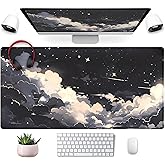 Black Anime Cloud Desk Mat XXL Large Gaming Mouse Pad Computer Laptop Mat, Extended Non-Slip Rubber Base Mousepad Keyboard and Mouse Mat, Night Sky Desk Pad with Stitched Edges, 31.5x15.75 in