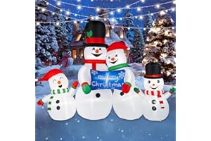 BRDJade 8FT Long Christmas Inflatables Snowman Outdoor Decorations, Christmas Blow Up Snowman Family Inflatable Christmas Decorations Built-in LEDs for Xmas Holiday Party Outdoor Garden Yard Decor