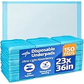 Medline Disposable Chucks Pads, 23 x 36 inches (Pack of 150), Ultra-Light Absorbency Pee Pads for Surface Protection, Disposable Diaper Changing Pads for Baby, Puppy Pads for Dog Potty Training