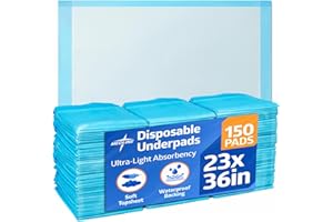 Medline Disposable Chucks Pads, 23 x 36 inches (Pack of 150), Ultra-Light Absorbency Pee Pads for Surface Protection, Disposable Diaper Changing Pads for Baby, Puppy Pads for Dog Potty Training