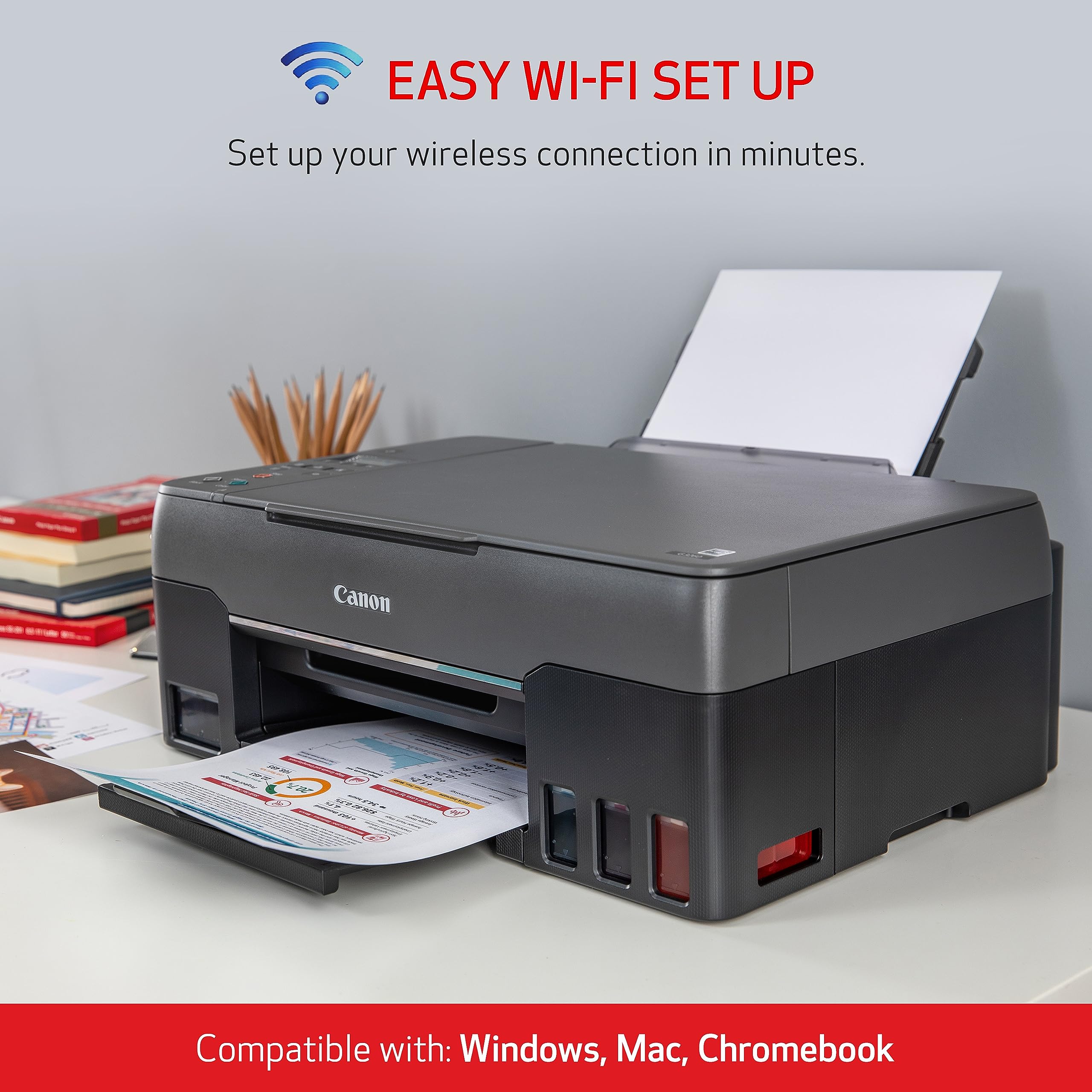 Canon G3260 All-in-One Printer | Wireless Supertank (Megatank) Printer | Copier | Scan, with Mobile Printing, Black, Works with Alexa