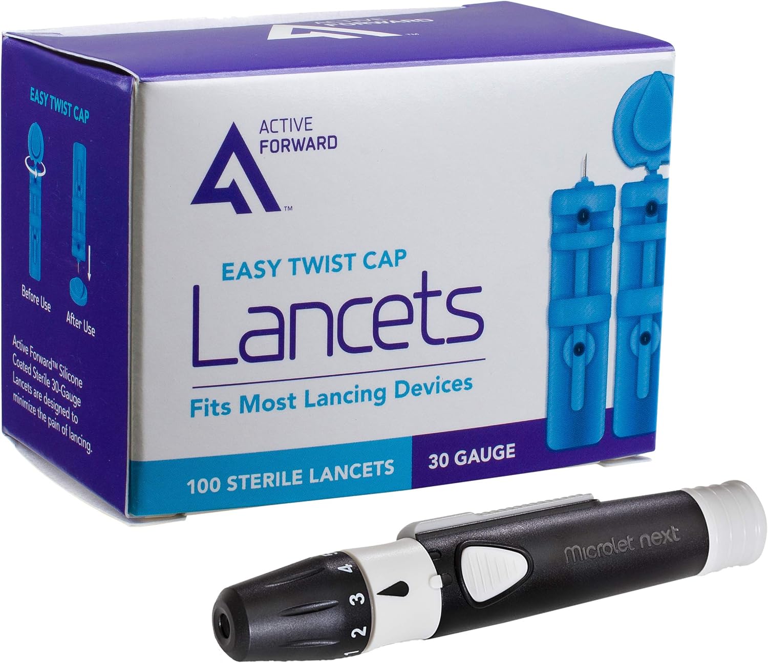 Microlet Lancing Device + 100 Active Forward 30g Lancets