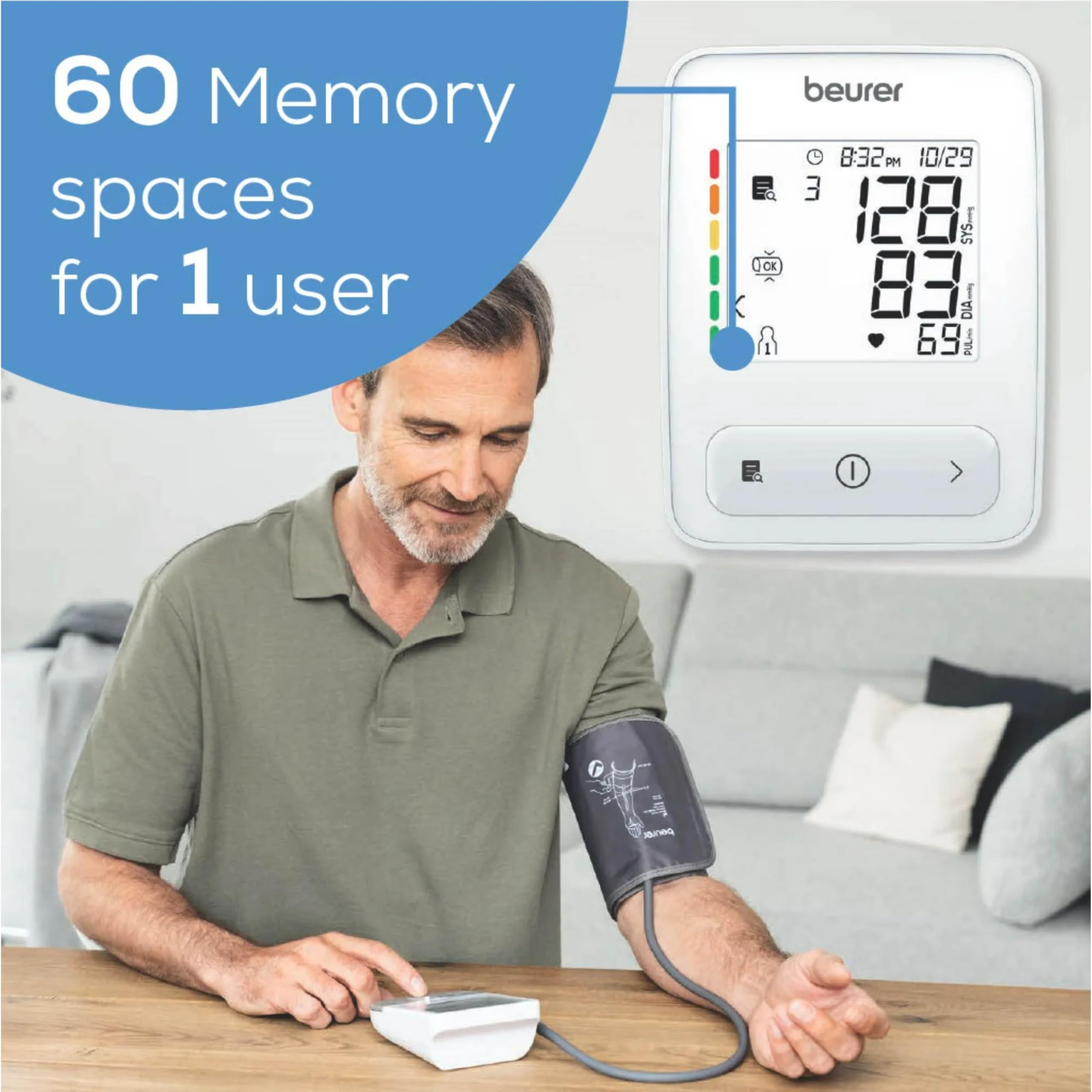 Beurer Auto 400 Upper Arm Blood Pressure Monitor, Universal Cuff for Standard to Large Arms, Accurate Blood Pressure Machine with Color Coded Results and Irregular Heartbeat Detection