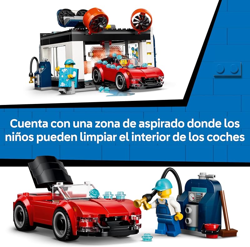 City Túnel de Autolavado de Juguete – Kit de Construcción con 2 Maquetas de Coches – Juego Interactivo con Rodillos Giratorios, “Agua” y Accesorios – Regalo para Niños de 6+ Años – 60497 — foto 6 de 8