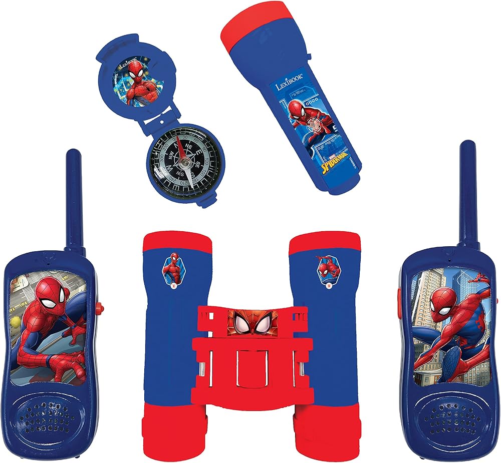 LEXIBOOK Spider-Man Adventurer Set Walkie Talkies 120m Binoculars Compass Torch