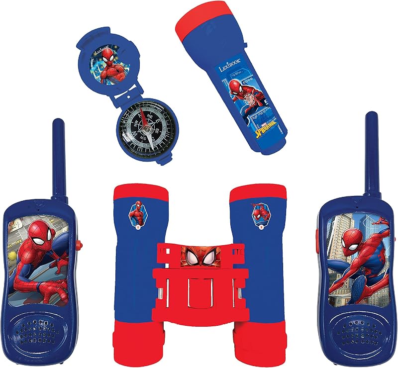 LEXIBOOK Spider-Man Adventurer Set Walkie Talkies 120m Binoculars Compass Torch