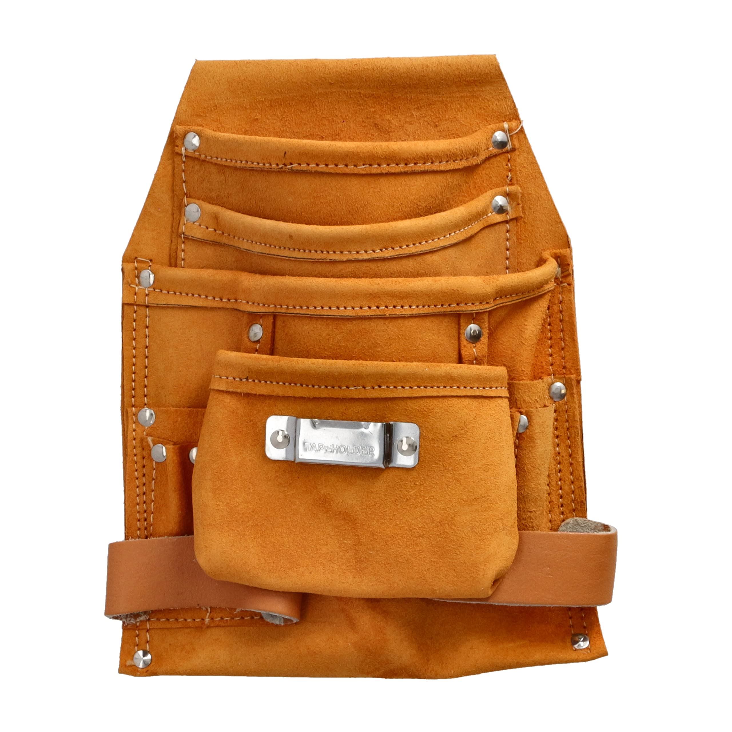 Mivos Leather Mini Belt Tool Bag with Hammer Holder and Tape Measure Clip for Carpenters, Electricians, Mechanics, Plumbers, Gardeners, DIY Enthusiasts - Beige