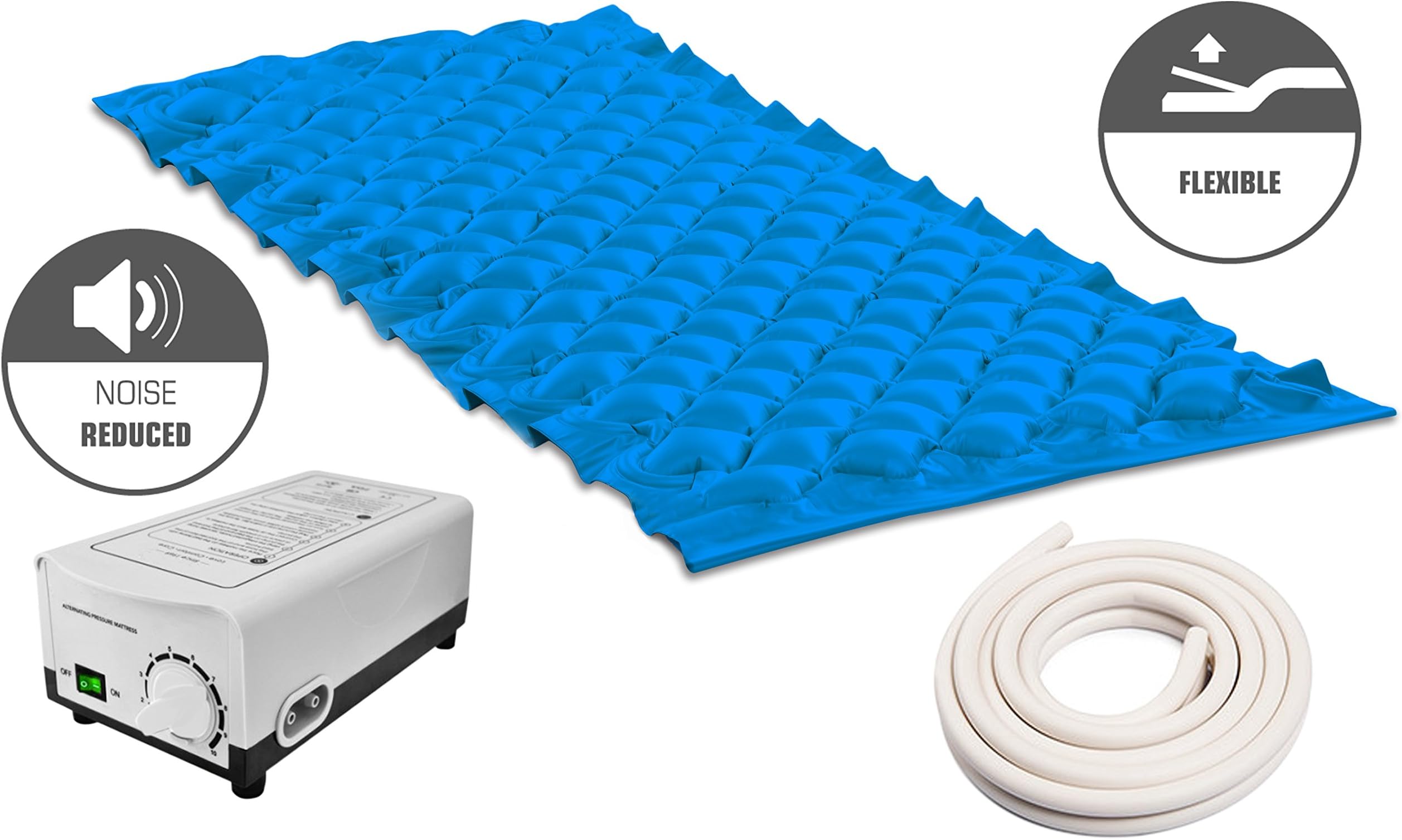 Alternating Pressure Mattress Pad โ Inflatable Bed - with Electric Pump & Mattress Pad โ Fits Standard Hospital Beds - Mattress for Bedsores, Pressure Ulcer and Pressure Sore Treatment (Blue)