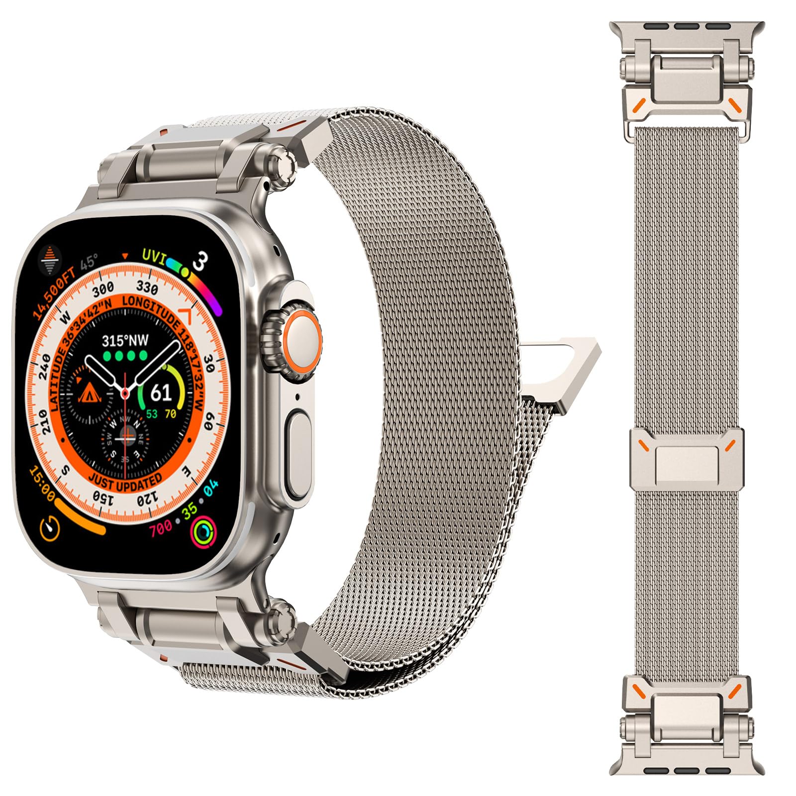 NewWays Metal Strap Compatible with Apple Watch Straps 49mm 46mm 45mm 44mm 42mm(Series 3 2 1),Milanese Magnetic Replacement Band for iWatch Ultra 3 2 1 Series 11 10 9 8 7 6 5 4 3 2 1 SE,Titanium