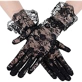 Tyqour Black Lace Gloves for Women Elegant Tea Party Gloves Opera Gloves Mesh Gloves for Opera Wedding Dinner 1920s Party
