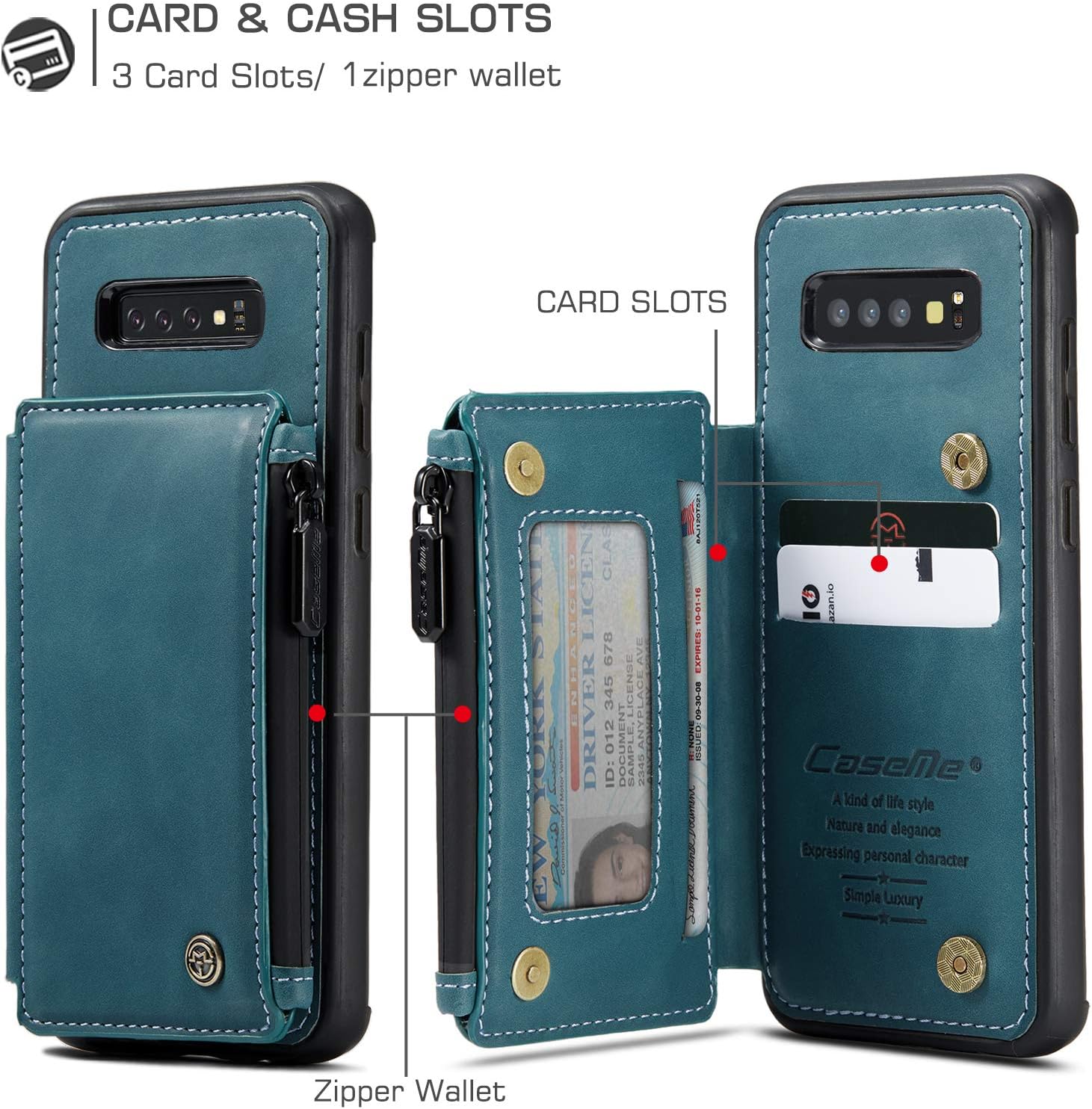 UFinetech 2-in-1 Samsung Galaxy S10e Case Wallet Leather TPU Flip Stand Magnetic Card Holder Waterproof Zipper RFID Blocking Designer Luxury Stylish 2020 Purse Holster Cover for Samsung Galaxy S10e - Image 3