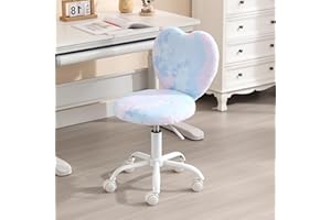 Kmax Kids Reading Chair, Rolling Cute Desk Chair for Girls Swivel Office Chair with Wheels & Heart Back Adjustable Childrens Vanity Chair for Bedroom Reading Room - Fur, Baby Blue