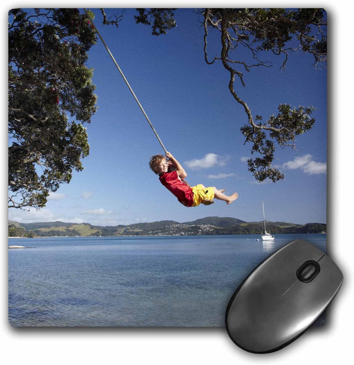 Danita Delimont - Family Fun - Girl, Rope Swing, Family Fun, North Island, New Zealand -AU02 DWA6230 - David Wall - MousePad (mp_71747_1)
