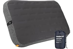 TREKOLOGY Camping Pillow - Large Inflatable (24"x15") for Home-Like Comfort, Portable & Ergonomic, Easy to Clean, Durable & Leak-Proof, Removable Strap for Secure Fit – ALUFT Ultra (Grey)