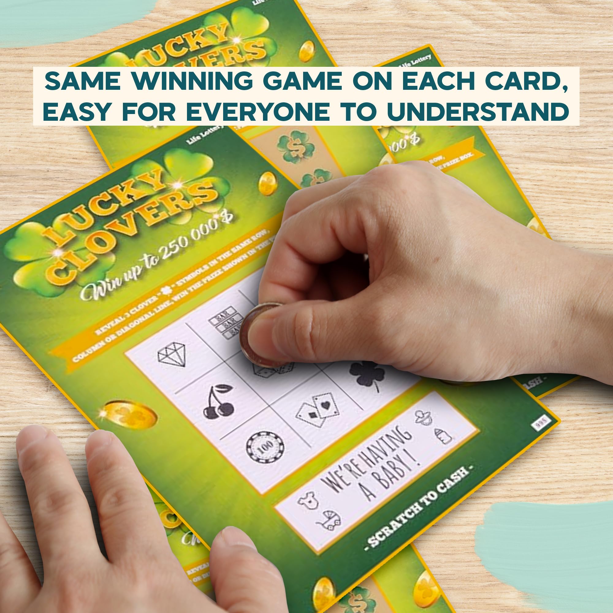 VNS Creations 5 Pack Pregnancy Announcement Scratch Off Cards - Fun Ways to Announce Pregnancy - Baby Reveal Ideas for Grandparents - Fake Lottery Gender Reveal to Husband, Wife, Kids, Family