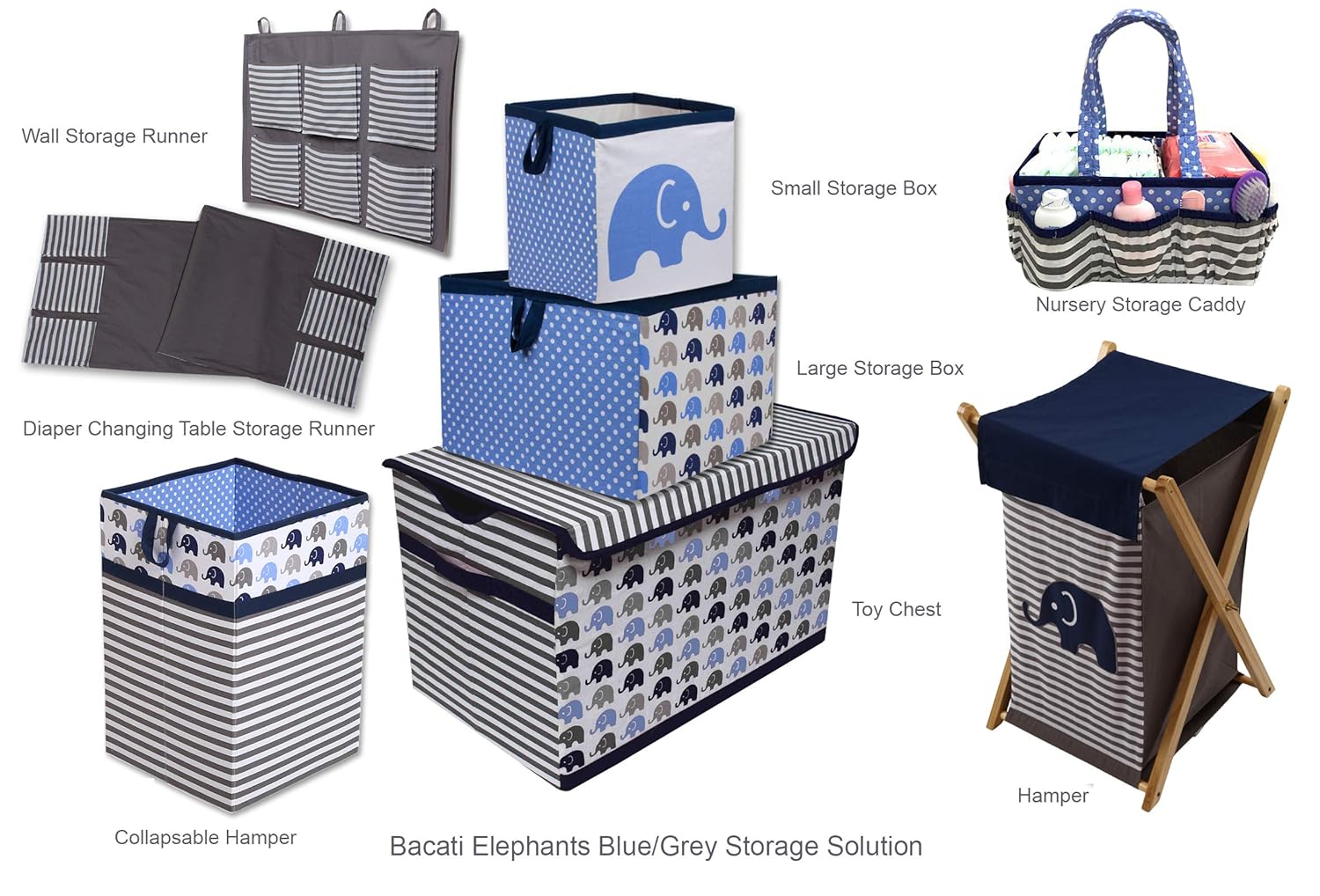 Bacati - Elephants Blue/Grey 10 Pc Boys Crib Baby Bedding Set Including Bumper Pad 100 Percent Cotton. : Baby