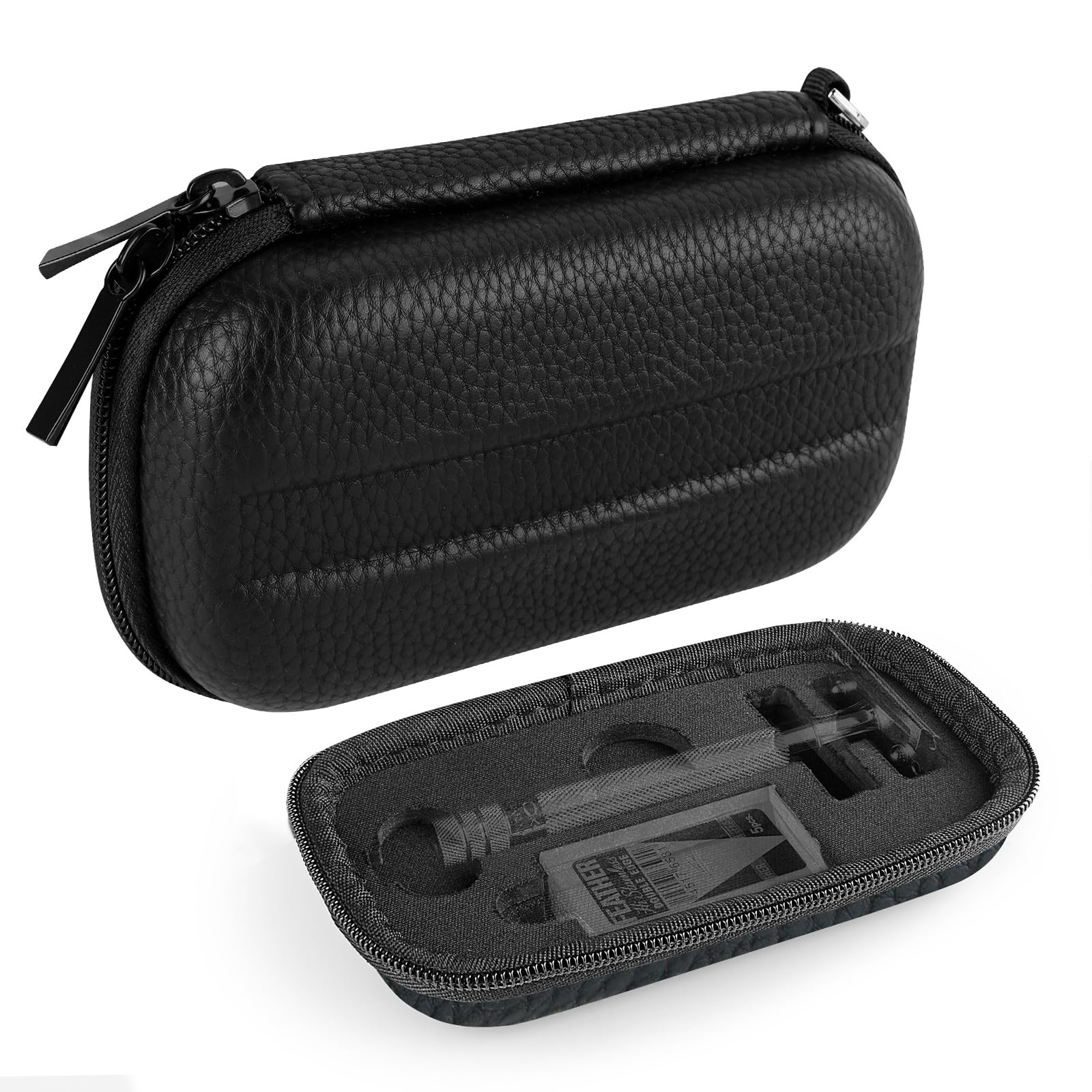 Linkidea Hard Travel Case Compatible with Vikings, Merkur, Shaving Revolution Double Edge Safety Razor, Storage Box Organizer for Safety Razor & Shaving Attachments (Lychee Vegan Leather)