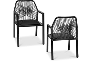 Best Choice Products Outdoor Dining Arm Chair Set of 2, Aluminum Frame with Armrest, All-Weather Woven Rope Chair Design - Black/Obsidian