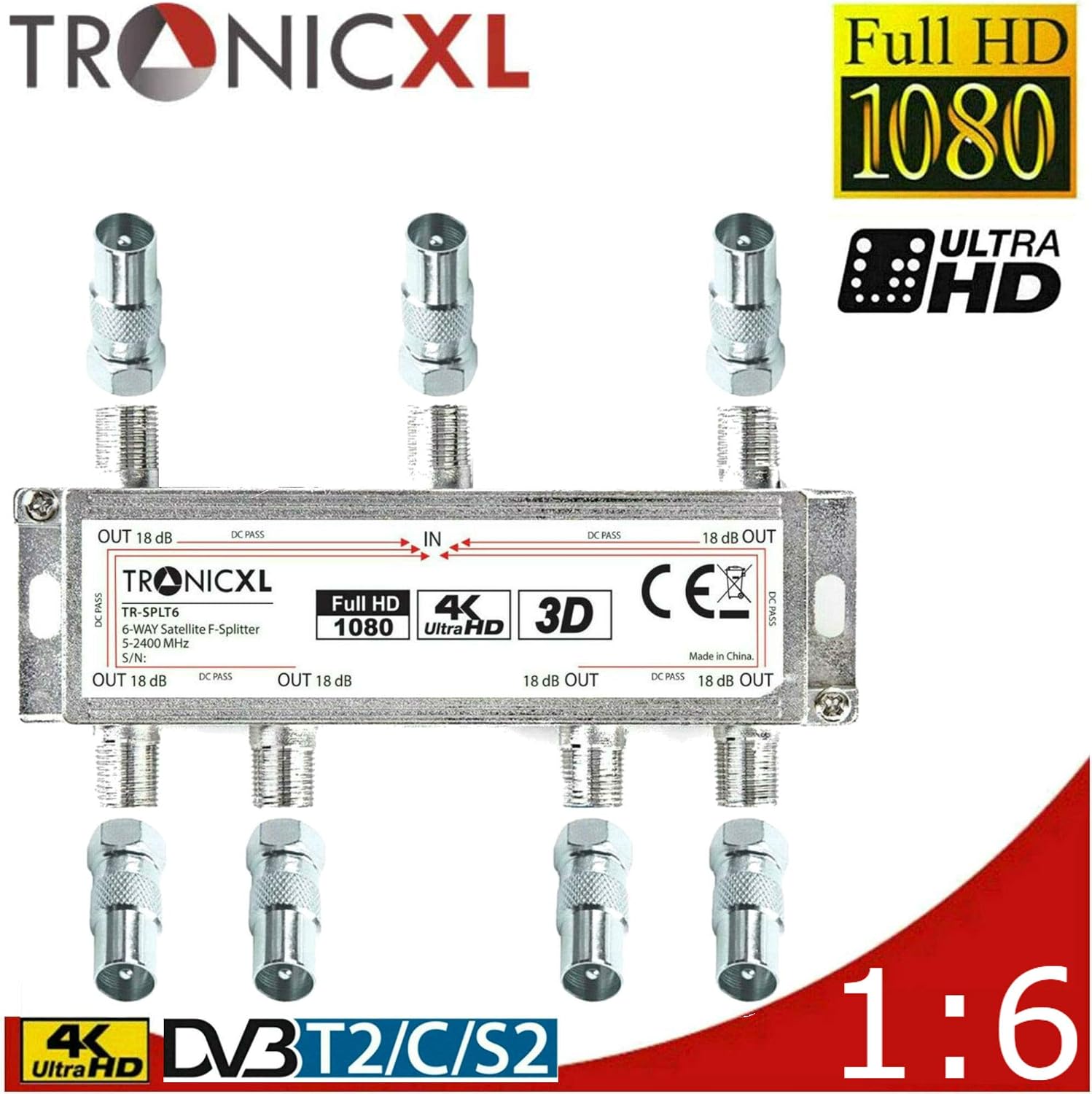 TronicXL 6 Way Broadband 3D 4K HD SAT Splitter Distributor Cable Adaptor For Virgin Media Aerial Freeview Freesat Sky Telewest Eurovox Starview Dreambox Satellites coax coaxial Box Television TV CATV - Image 4