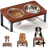 4.7" Tall Elevated Dog Bowls - Ergonomic Stainless Steel Dog Bowls with 10° Tilt in Acacia Wood Stand for Puppies, Small, and Short-Legged Breed