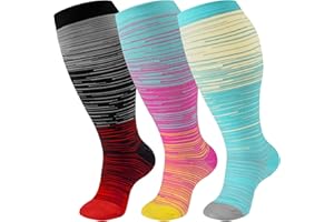 CERPITE 3 pairs Plus Size Compression Socks Wide Calf For Women & Men 20-30 mmhg - Large Size Knee High Compression Support for Circulation, Medical