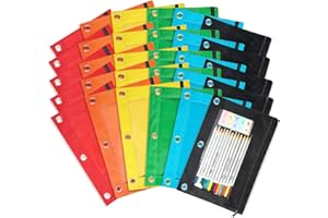 Shemira Pencil Pouch for 3 Ring Binder, 30 Pack Pencil Pouches Bulk in 6 Colors, Binder Pencil Pouch with Smooth Zipper, Zipper Pencil Pouches, 3 Ring Binder Pencil Pouches, Clear Window Pencil Case