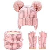 FENELY 3Pcs Kids Winter Hat Scarf Gloves Set, Children Knit Warm Ear Cap with Gloves Neck Warmer for Boys Girls 3-10 Years