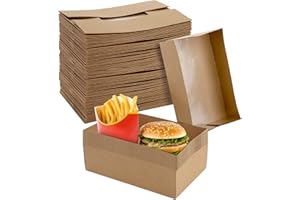 DEAYOU 50 Pack Food Paper Trays, 1/2 LB Kraft Food Containers, Paperboard Food Box Tray for Party, Brown Fast Food Holders fo
