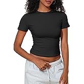 kayamiya Women's Basic Short Sleeve Cotton Shirts Slim Fit Crewneck Summer Trendy Y2k Baby Tee Crop Tops